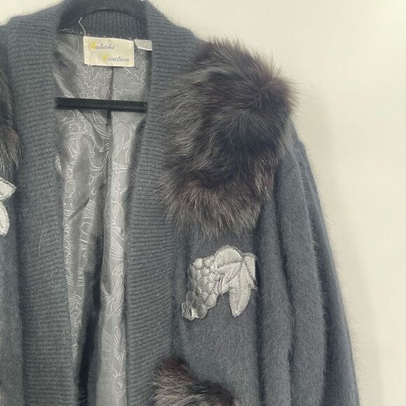 Baluchi Creations Charcoal Gray Angora Rabbit Hair Cardigan Sweater Size Small - Picture 2 of 9